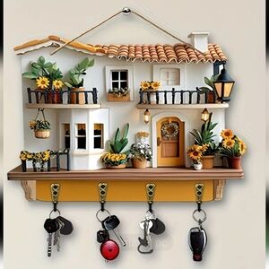 Rustic Sunflower Cottage Key Holder - White and Yellow